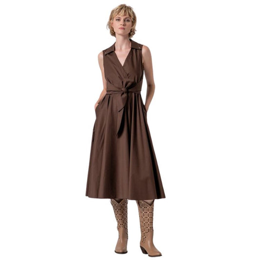 Fracomina A-lijn Jurk met Riem – Luxe Cotton Blend (Brown)