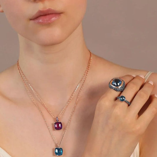 Bronzallure Milano Ketting met Square Prisma Gem & Pavé – Golden Rosé