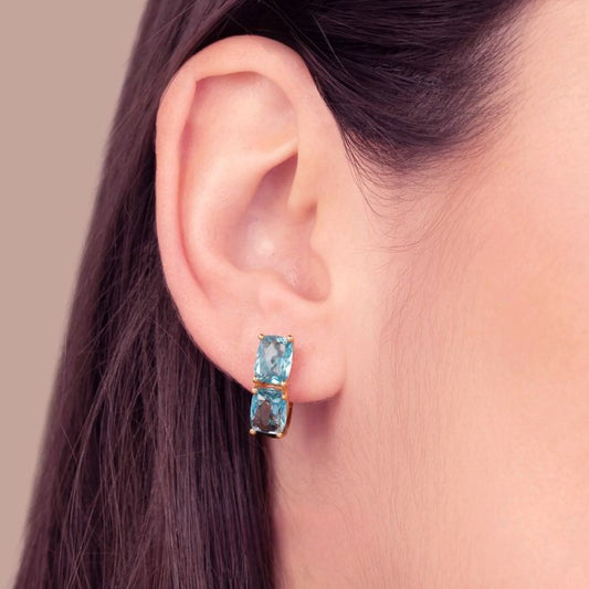 Bronzallure Milano Hoop Oorbellen met Dubbele Prism Gem – Golden Rosé