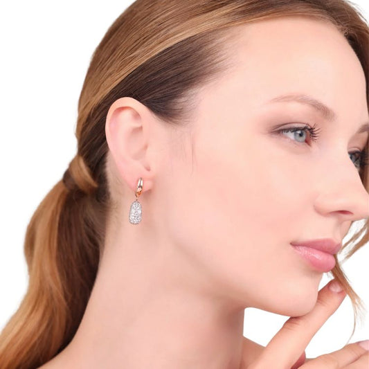 Bronzallure Milano Hangoorbellen met Cubic Zirconia Pavé – Golden Rosé