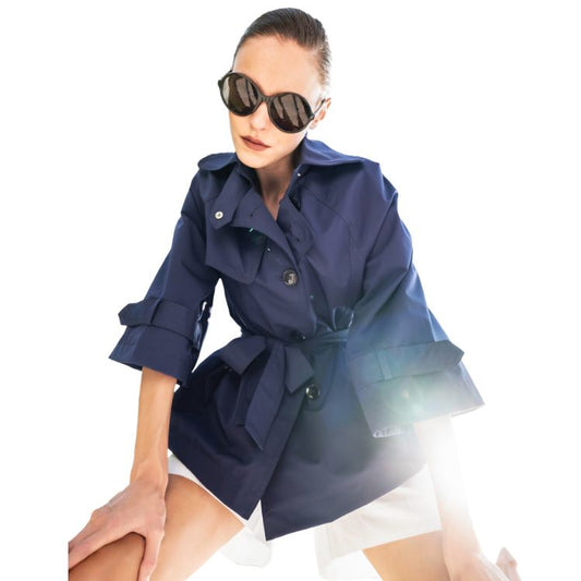 Korte BI-stretch trenchcoat met ceintuur