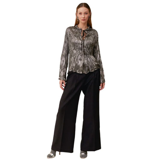 Flared blouse in pleated laminated fabric