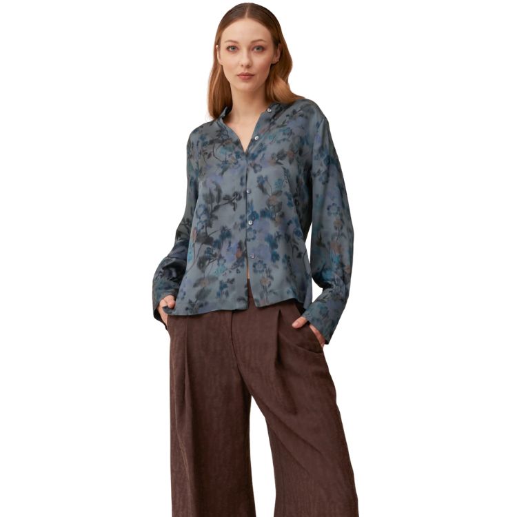 Floral patterned viscose satin shirt