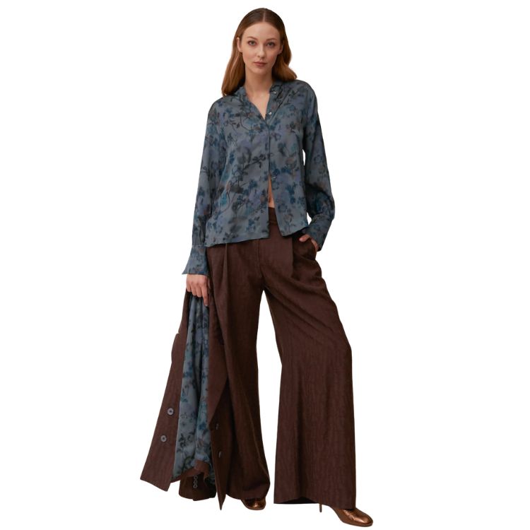 Floral patterned viscose satin shirt