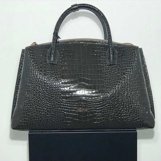 IACUCCI Croc-Embossed Leather Handbag – Dark Brown