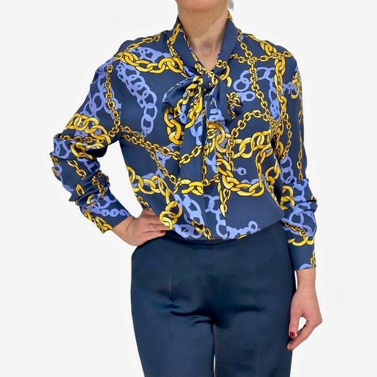 Blouse tuniek met kettingen print en sjaal kraag