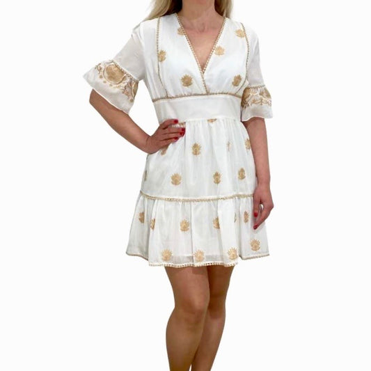Off-shoulder tunic/dress with floral embroidery