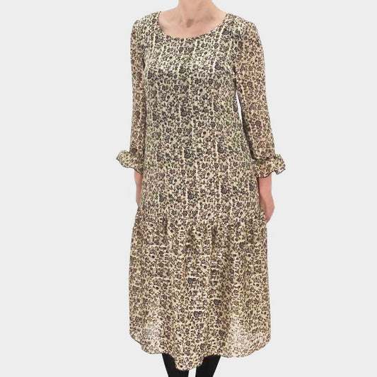 Babydoll jurk met bloemen print en lurex draad