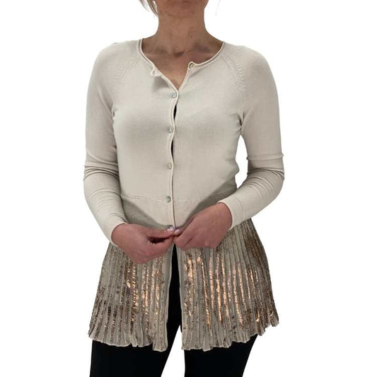 Fijngebreid vestje met peplum in plisse