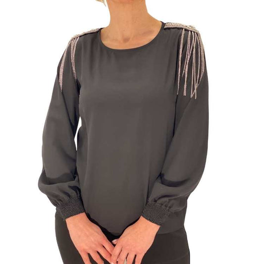 Blouse met zilveren schouderbandjes